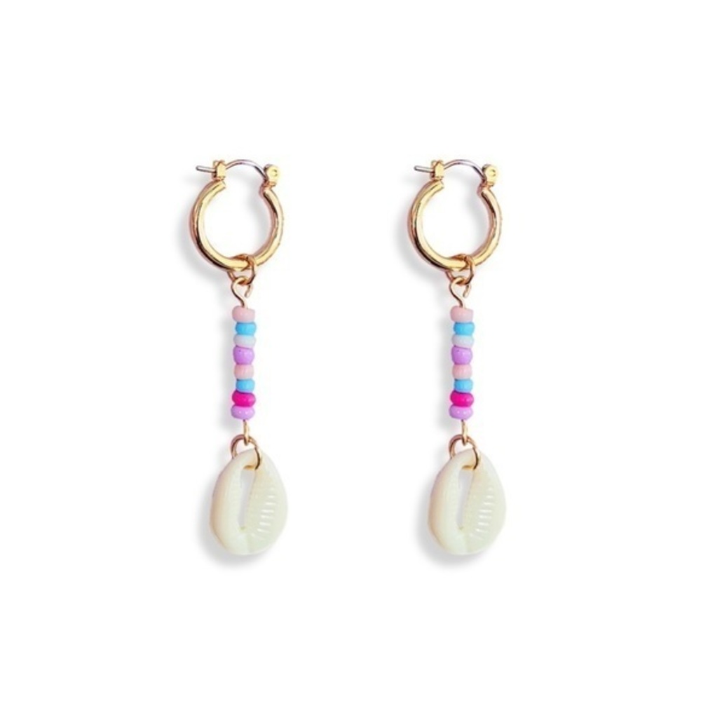 Beaded Drop Earrings With Shell Charm